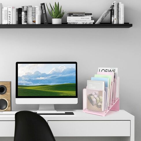 File Organizer for Desk, Desk Organizer with 5-Section Vertical File Rack, File Folder Organizer, Desk Accessories & Workspace Organizers (Black) in Kuwait