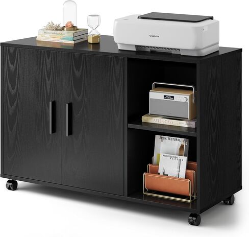 Devaise Office Storage Cabinet مع الأبواب والأرفف ، خزانة الطابعة الجانبية للمستلزمات المكتبية وتخزين الملفات ، خزانة الملفات للمكتب المنزلي ، الأسود in Kuwait