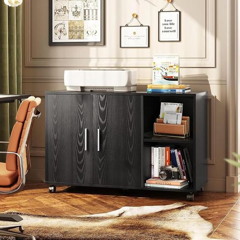 Devaise Office Storage Cabinet مع الأبواب والأرفف ، خزانة الطابعة الجانبية للمستلزمات المكتبية وتخزين الملفات ، خزانة الملفات للمكتب المنزلي ، الأسود in Kuwait