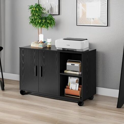 Devaise Office Storage Cabinet مع الأبواب والأرفف ، خزانة الطابعة الجانبية للمستلزمات المكتبية وتخزين الملفات ، خزانة الملفات للمكتب المنزلي ، الأسود in Kuwait