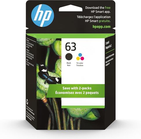 HP 63 حبر أسود/ثلاثي الألوان (عبوتان) | يعمل مع سلسلة HP DeskJet 1112, 2130, 3630; HP ENVY 4510, 4520 Series; HP OfficeJet 3830, 4650, 5200 Series | مؤهل للحبر الفوري | L0R46AN in Saudi Arabia