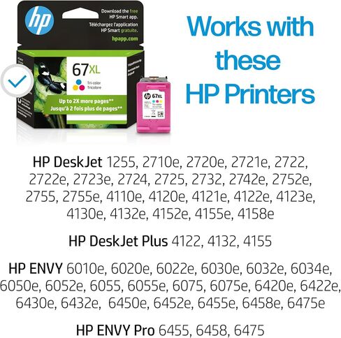 HP 67XL Tri-color High-yield Ink Cartridge | Works with HP DeskJet 1255, 2700, 4100 Series, HP ENVY 6000, 6400 Series | Eligible for Instant Ink | 3YM58AN in Saudi Arabia