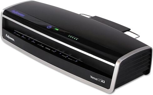 Fellowes Laminator Venus 2 125, Rapid 30-60 Second Warm-up Laminating Machine, with Laminating Pouches Kit (5734801), Black, Silver, 5.1" x 21.3" x 8.2" in Saudi Arabia