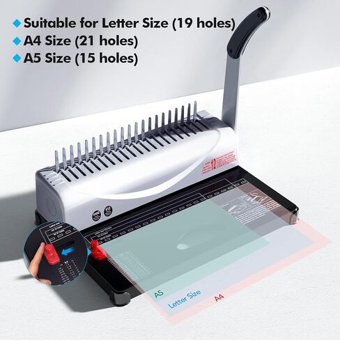 MAKEASY Binding Machine, 21-Hole, 450 Sheets, Comb Binding Machines with 1 Box Comb Bindings Spines, Comb Binder for Letter Size, A4, A5 Paper in Saudi Arabia