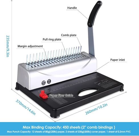MAKEASY Binding Machine, 21-Hole, 450 Sheets, Comb Binding Machines with 1 Box Comb Bindings Spines, Comb Binder for Letter Size, A4, A5 Paper in Saudi Arabia