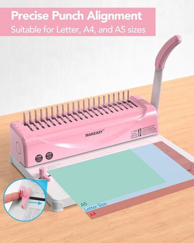 MAKEASY Binding Machine, 21-Hole, 450 Sheets, Comb Binding Machines with 1 Box Comb Bindings Spines, Comb Binder for Letter Size, A4, A5 Paper in Saudi Arabia
