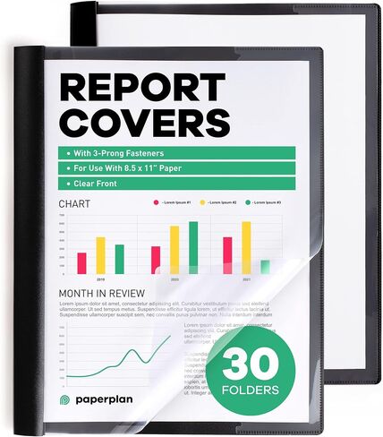 Report Covers - (30 Set), 8.5 x 11 Letter Size, 3-Prong Fasteners, Clear Front Plastic Folders - Perfect for Presenting Resumes, Proposals, and More with Professionalism in Kuwait