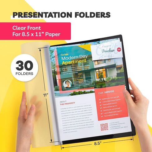 Report Covers - (30 Set), 8.5 x 11 Letter Size, 3-Prong Fasteners, Clear Front Plastic Folders - Perfect for Presenting Resumes, Proposals, and More with Professionalism in Kuwait