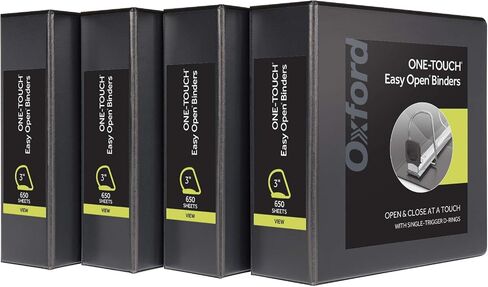 Oxford 3 Ring Binders, 0.5 inch ONE-Touch Easy Open D Rings, Durable Binders for School and Office, View Binder Covers, Xtralife Hinge, Non-Stick, PVC-Free, Black, Holds 125 Sheets, 6 PK (79901) in Kuwait