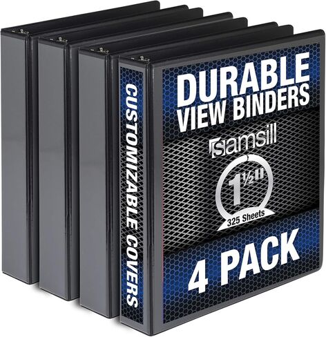 Samsill Durable 1.5 Inch Binder, Made in the USA, Round Ring Customizable Clear View Binder, Blue, 4 Pack (MP48452) in Saudi Arabia