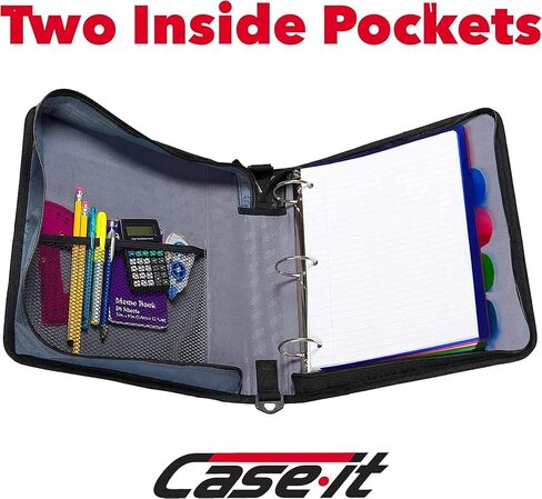 Case-It The Classic Zipper Binder - 2 Inch O-Rings - Multiple Pockets - 350 Sheet Capacity - Comes with Shoulder Strap - Fire Engine Red D-251 in Saudi Arabia