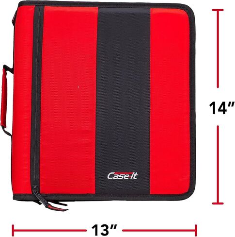 Case-It The Classic Zipper Binder - 2 Inch O-Rings - Multiple Pockets - 350 Sheet Capacity - Comes with Shoulder Strap - Fire Engine Red D-251 in Saudi Arabia
