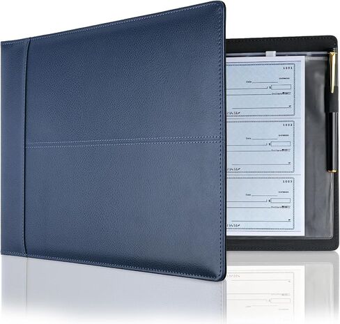 Professional 7 Ring Business Checkbook Binder, Premium PU Leather Organizer for 3-On-A-Page Checks, Perfect for Business and Personal Finances, Fits 9x13 Inch Sheets, 600 Check Capacity in Kuwait