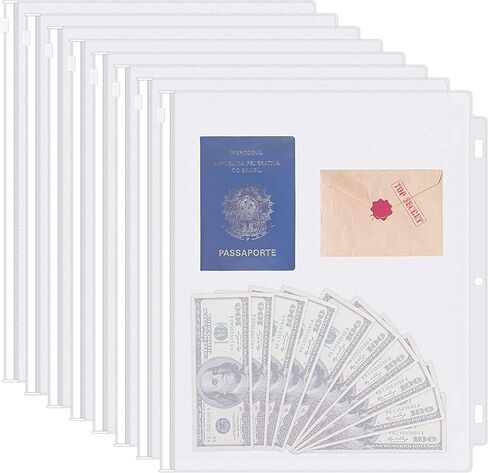 Antner 8 Pack Letter Size Binder Pockets 3 Holes Zipper Binder Folders for 3 Ring Binder, Clear PVC 3 Ring Binder Accessories Loose Leaf Inserts Sheet Protectors Binder Pouch Document Storage Bags in Saudi Arabia