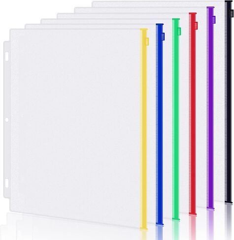 Antner 6 Pack Letter Size Binder Pockets for 3 Ring Binder, Multicolor Zipper Binder Pouches Loose Leaf Bags Document Folders, Waterproof PVC Binder Pockets Filing Bags for Business Office Supplies in Saudi Arabia