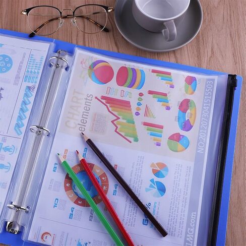Antner 6 Pack Letter Size Binder Pockets for 3 Ring Binder, Multicolor Zipper Binder Pouches Loose Leaf Bags Document Folders, Waterproof PVC Binder Pockets Filing Bags for Business Office Supplies in Saudi Arabia