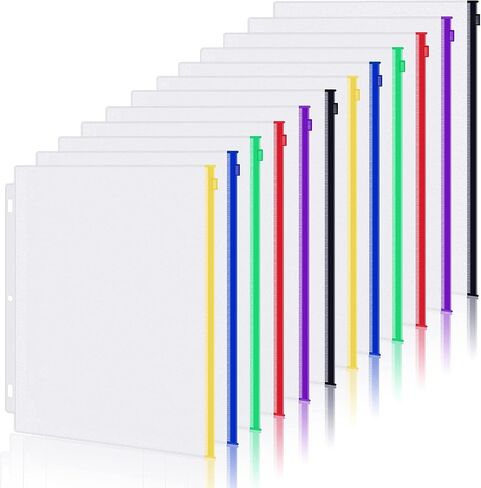 Antner 6 Pack Letter Size Binder Pockets for 3 Ring Binder, Multicolor Zipper Binder Pouches Loose Leaf Bags Document Folders, Waterproof PVC Binder Pockets Filing Bags for Business Office Supplies in Saudi Arabia