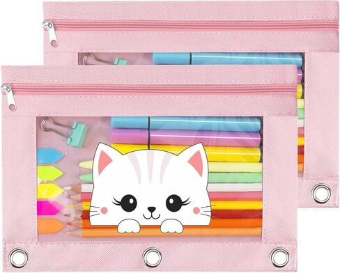 Pencil Pouch 3 Ring, Zipper Pencil Pouches Case Binder Cosmetic Bag Black 2 Pack in Saudi Arabia