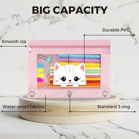 Pencil Pouch 3 Ring, Zipper Pencil Pouches Case Binder Cosmetic Bag Black 2 Pack in Saudi Arabia
