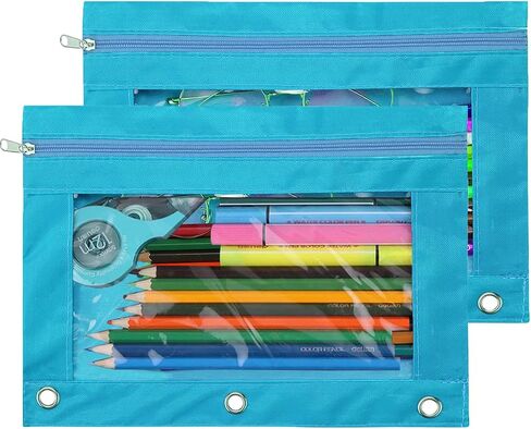 Pencil Pouch 3 Ring, Zipper Pencil Pouches Case Binder Cosmetic Bag Black 2 Pack in Saudi Arabia
