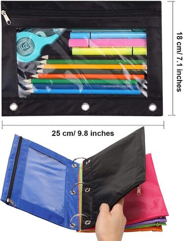 Pencil Pouch 3 Ring, Zipper Pencil Pouches Case Binder Cosmetic Bag Black 2 Pack in Saudi Arabia