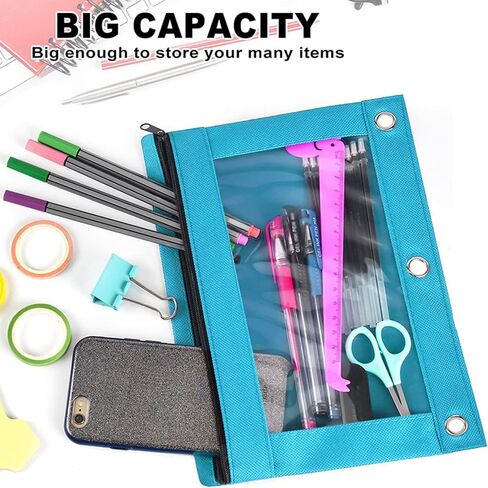Pencil Pouch 3 Ring, Zipper Pencil Pouches Case Binder Cosmetic Bag Black 2 Pack in Saudi Arabia