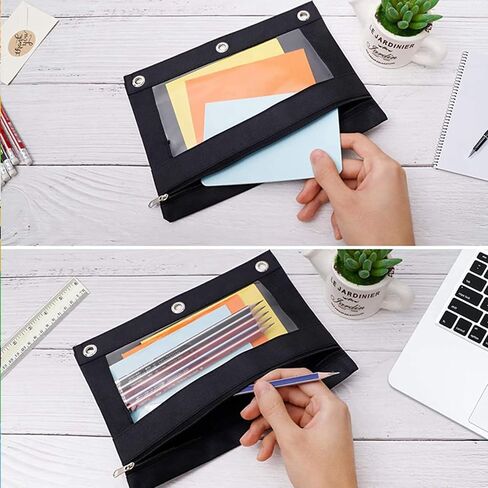 Pencil Pouch 3 Ring, Zipper Pencil Pouches Case Binder Cosmetic Bag Black 2 Pack in Saudi Arabia