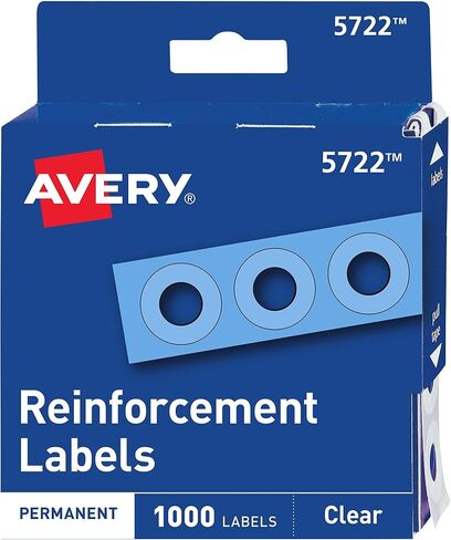 Avery Self-Adhesive Hole Reinforcement Stickers, 1/4" Diameter Hole Punch Reinforcement Labels, Clear, Non-Printable, 1,000 Labels Total (5722) in Saudi Arabia