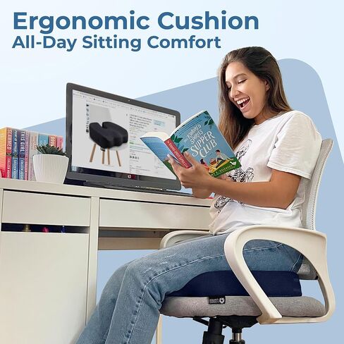 5 Stars United Seat Cushion لكراسي المكاتب - تناسب 18 مقعدًا "x14" ، عظم الذنب ، تخفيف آلام العصابة - بعقب ، ضغط وعرق النسا - ألعاب ، كرسي متحرك ، وسادة للسيارات والمكتب ، الأسود in Kuwait