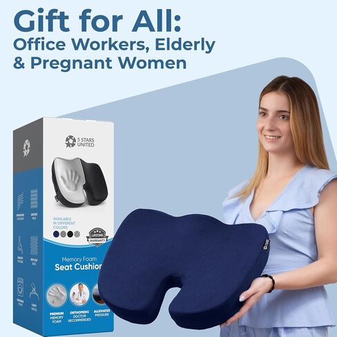 5 Stars United Seat Cushion لكراسي المكاتب - تناسب 18 مقعدًا "x14" ، عظم الذنب ، تخفيف آلام العصابة - بعقب ، ضغط وعرق النسا - ألعاب ، كرسي متحرك ، وسادة للسيارات والمكتب ، الأسود in Kuwait