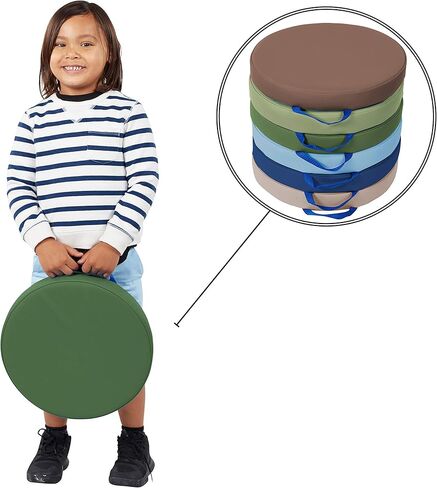 Factory Direct Partners Softscape 15 بوصة مستديرة الفصول الدراسية وسائد الكلمة مع مقابض. جلوس مرنة للرعاية النهارية ، مرحلة ما قبل المدرسة ، غرفة اللعب ؛ 2 بوصة من الرغوة الفاخرة السميكة (6 قطع)-متنوعة ، 11232-كما in Kuwait