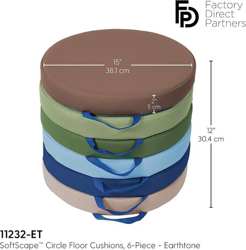 Factory Direct Partners Softscape 15 بوصة مستديرة الفصول الدراسية وسائد الكلمة مع مقابض. جلوس مرنة للرعاية النهارية ، مرحلة ما قبل المدرسة ، غرفة اللعب ؛ 2 بوصة من الرغوة الفاخرة السميكة (6 قطع)-متنوعة ، 11232-كما in Kuwait