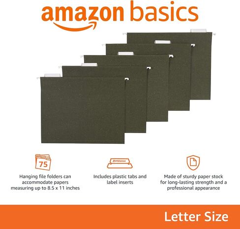 Amazon Basics Hanging File Folders, Letter Size, Standard Green, 1/5-Cut Tabs, 75 Count per box in Saudi Arabia