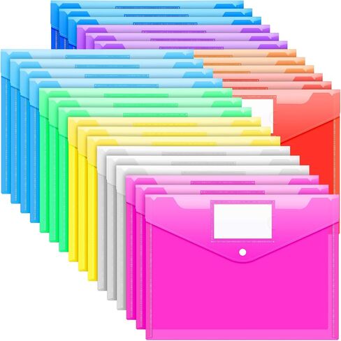 Sooez 12 Pack Folders Plastic Envelopes, Clear Plastic File Folder for Document, Letter A4 Size Poly File Envelopes with Label Pocket, Snap Button for Home Work Office Organizer, 5 Colors in Saudi Arabia