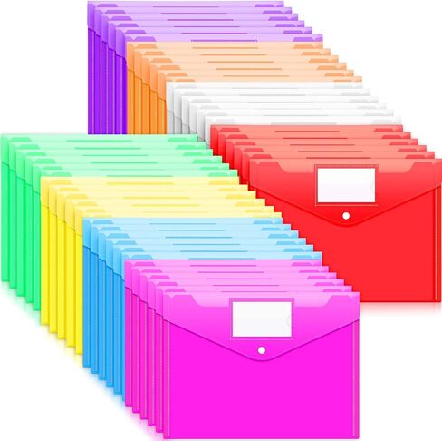 Sooez 12 Pack Folders Plastic Envelopes, Clear Plastic File Folder for Document, Letter A4 Size Poly File Envelopes with Label Pocket, Snap Button for Home Work Office Organizer, 5 Colors in Saudi Arabia