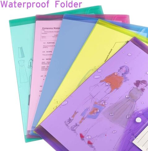 Sooez 12 Pack Folders Plastic Envelopes, Clear Plastic File Folder for Document, Letter A4 Size Poly File Envelopes with Label Pocket, Snap Button for Home Work Office Organizer, 5 Colors in Saudi Arabia