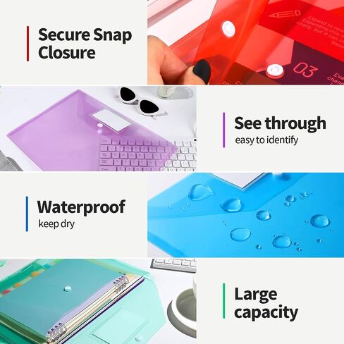 LEOBRO Plastic File Folders - 4PCS A4 Size with Pocket, Snap Closure, Reusable Clear File Bags in Saudi Arabia