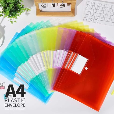 LEOBRO Plastic File Folders - 4PCS A4 Size with Pocket, Snap Closure, Reusable Clear File Bags in Saudi Arabia