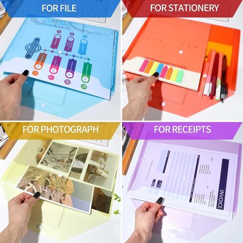 LEOBRO Plastic File Folders - 4PCS A4 Size with Pocket, Snap Closure, Reusable Clear File Bags in Saudi Arabia