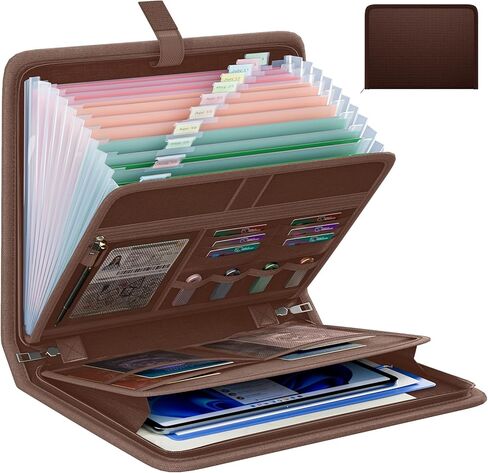 Huolewa Fireproof Accordion File Organizer, Portable Expanding File Folder with Waterproof Zipper&Labels, Black Document Organizer with 13 Pockets, File Organizer for Important Document/Paper Storage in Saudi Arabia