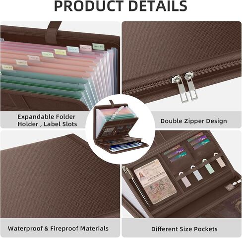 Huolewa Fireproof Accordion File Organizer, Portable Expanding File Folder with Waterproof Zipper&Labels, Black Document Organizer with 13 Pockets, File Organizer for Important Document/Paper Storage in Saudi Arabia