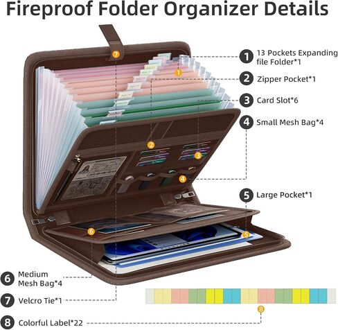 Huolewa Fireproof Accordion File Organizer, Portable Expanding File Folder with Waterproof Zipper&Labels, Black Document Organizer with 13 Pockets, File Organizer for Important Document/Paper Storage in Saudi Arabia