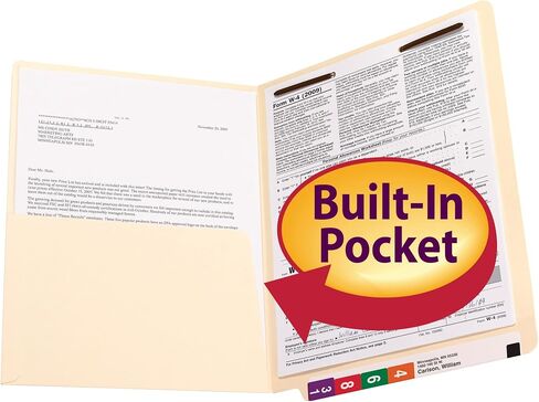 Smead End Tab Pocket Folder with Fastener, Straight-Cut Tab, 1 Pocket, Letter Size, Manila, 50 per Box (34100), Pack of 1 in Saudi Arabia