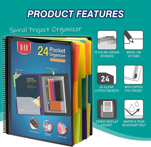 H4D 12 Pocket Morandi Color Spiral Multi Pocket Folder Poly Project Organizer in Saudi Arabia