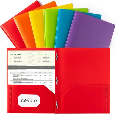 Folders with Pockets and Prong with Fasteners (6 Pack, Assorted Colors),Durable Plastic Pocket Folders with Prongs,Tear Resistant,2 Pocket 3 Prong Folders for Schoolwork & Office,Letter Size in Kuwait