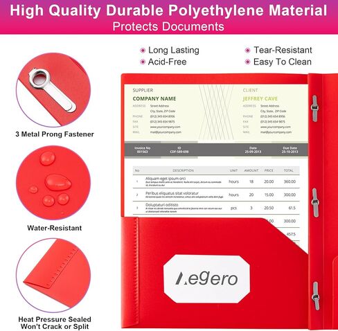 Folders with Pockets and Prong with Fasteners (6 Pack, Assorted Colors),Durable Plastic Pocket Folders with Prongs,Tear Resistant,2 Pocket 3 Prong Folders for Schoolwork & Office,Letter Size in Kuwait