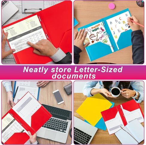Folders with Pockets and Prong with Fasteners (6 Pack, Assorted Colors),Durable Plastic Pocket Folders with Prongs,Tear Resistant,2 Pocket 3 Prong Folders for Schoolwork & Office,Letter Size in Kuwait