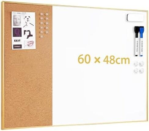 ARCOBIS Cork Board Board Board Combo ، Frame Board-Gold Board-Gold 24 × 18 بوصة ، لوحة محو جاف مغناطيسي و Corkboard للورقة ، لوحة الرؤية للمنزل ، المكتب ، المدرسة in Kuwait
