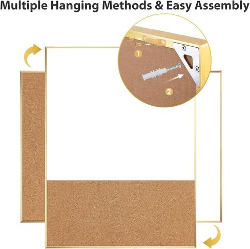 ARCOBIS Cork Board Board Board Combo ، Frame Board-Gold Board-Gold 24 × 18 بوصة ، لوحة محو جاف مغناطيسي و Corkboard للورقة ، لوحة الرؤية للمنزل ، المكتب ، المدرسة in Kuwait