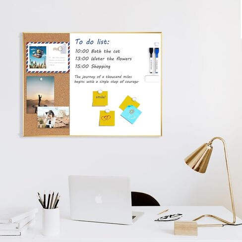 ARCOBIS Cork Board Board Board Combo ، Frame Board-Gold Board-Gold 24 × 18 بوصة ، لوحة محو جاف مغناطيسي و Corkboard للورقة ، لوحة الرؤية للمنزل ، المكتب ، المدرسة in Kuwait